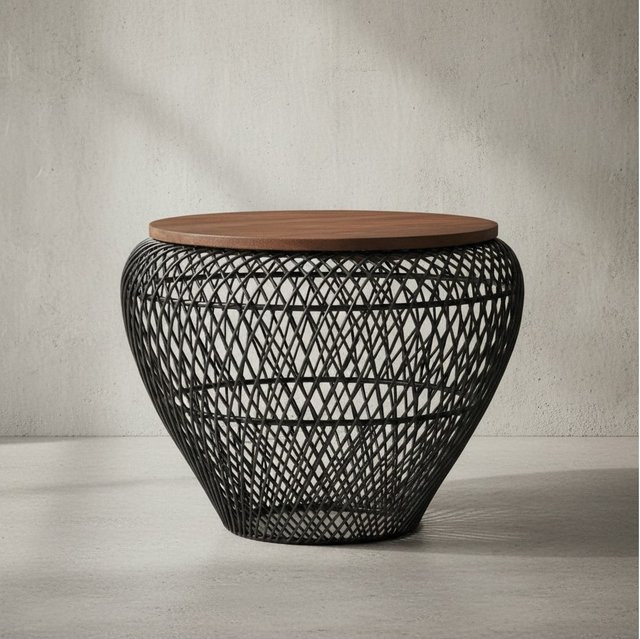 KADIMA DESIGN Runder Couchtisch aus Mango-Massivholz und Metall in Braun mit Stauraum, Durchmesser: 60 cm, Höhe: 45 cm - Bild 1