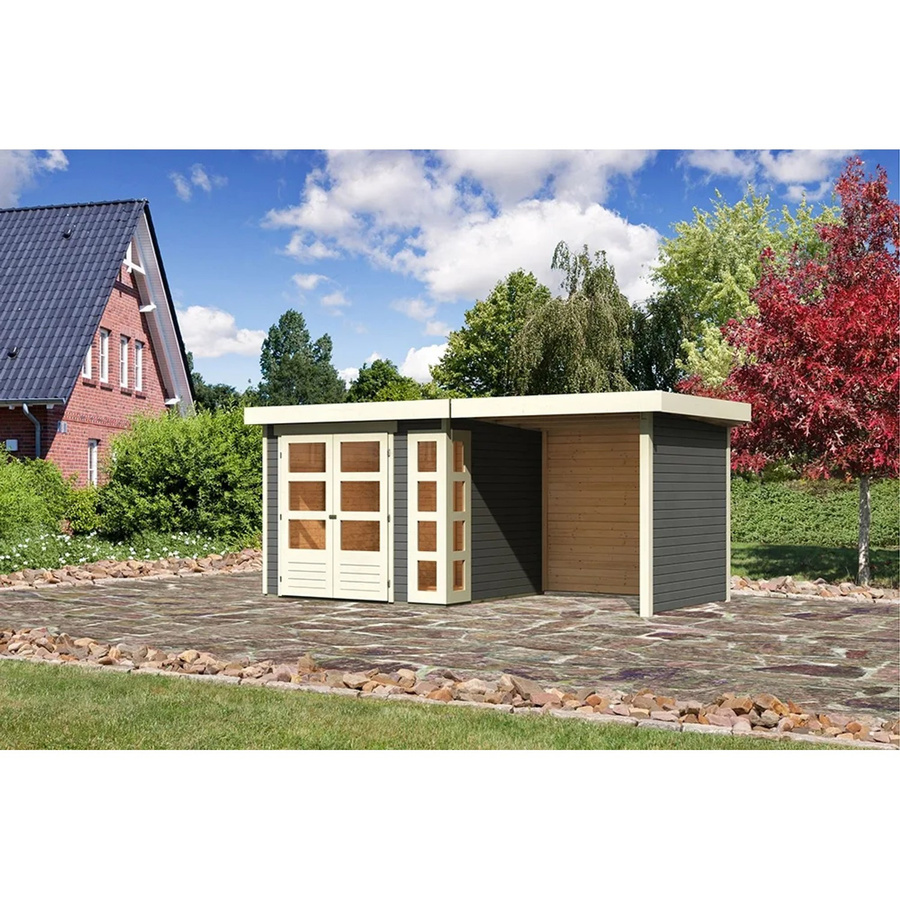 Karibu Holz-Gartenhaus Sölve in Terragrau mit Flachdach und modernem Design B: 238 cm, T: 213 cm, H: 211 cm - Bild 2