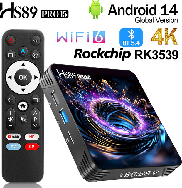 WUDUNG HS89 PRO 15 Smart TV Box Android 14 Media Streamer mit 4K UHD, Rockchip RK3539, 4G/32G, WiFi6 und USB 3.0 in Schwarz - Bild 1