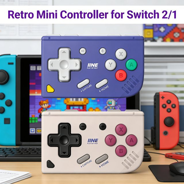 IINE Mini Retro Ananke Gen 2 Bluetooth Controller in Purple für Nintendo Switch, Android, iOS und PC/Steam - Bild 1