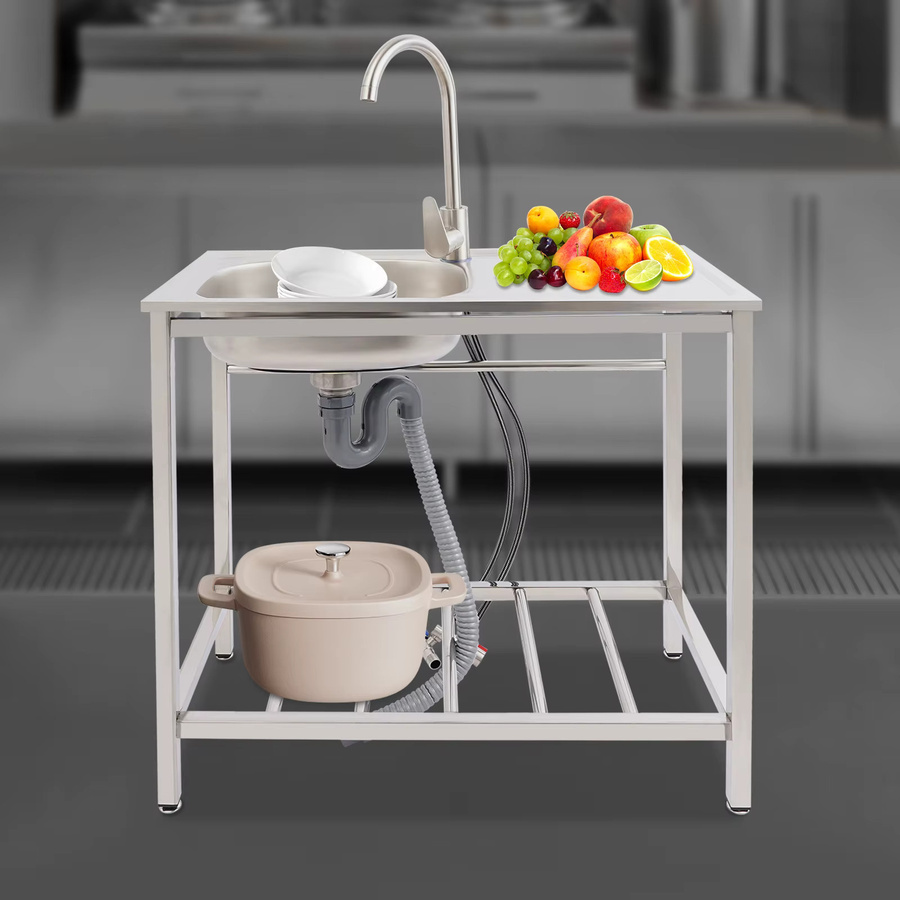 Bymaocar Freistehendes Edelstahlspülbecken mit Wasserhahn in Silber, B/T/H: 75 x 75 x 75 cm - Bild 2