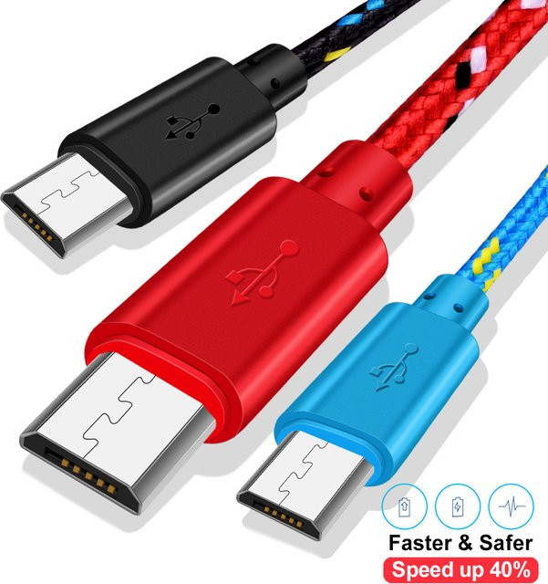 Micro USB Ladekabel aus schwarz geflochtenem Nylon für Datenübertragung und schnelles Laden mit 2,4 A - Bild 1