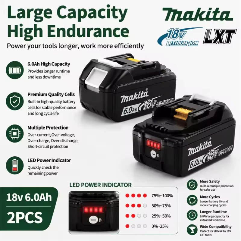 Makita Original-Akku BL1860 18V 6Ah Schwarz für kabellose Werkzeuge - Bild 2