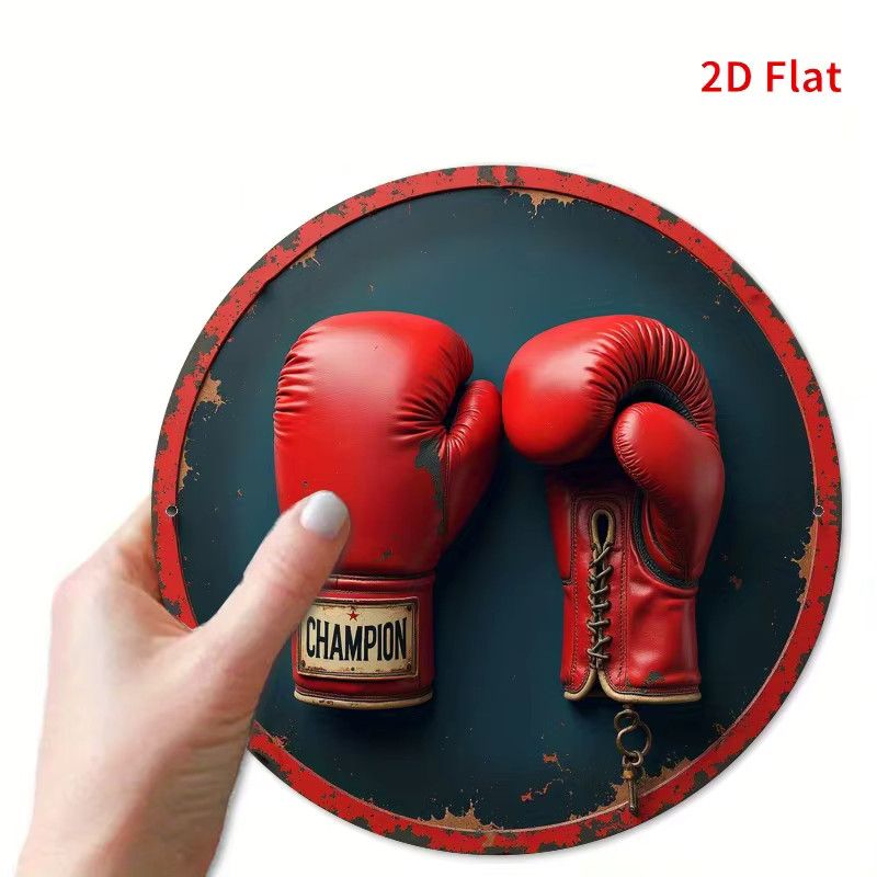 Vintage Boxing Champion Wandkunstschild aus Eisen von Potdemiel, runde Metalldekoration mit roten Boxhandschuhen, Durchmesser: 20 cm - Bild 2