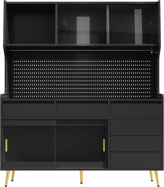 okwish Hochschrank für die Küche mit LED-Beleuchtung und App-Steuerung, Schwarz, B/T/H: 145 x 39 x 171 cm - Bild 1
