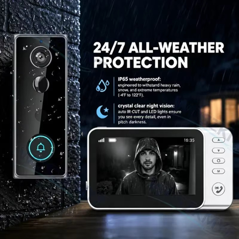Wasserdichte kabellose Video-Türklingelkamera in Schwarz mit 4,3-Zoll-IPS-Bildschirm, 1080P-Videoauflösung, 4000 mAh Akku, PIR-Bewegungssensor und Zwei-Wege-Gegensprechanlage - Bild 5