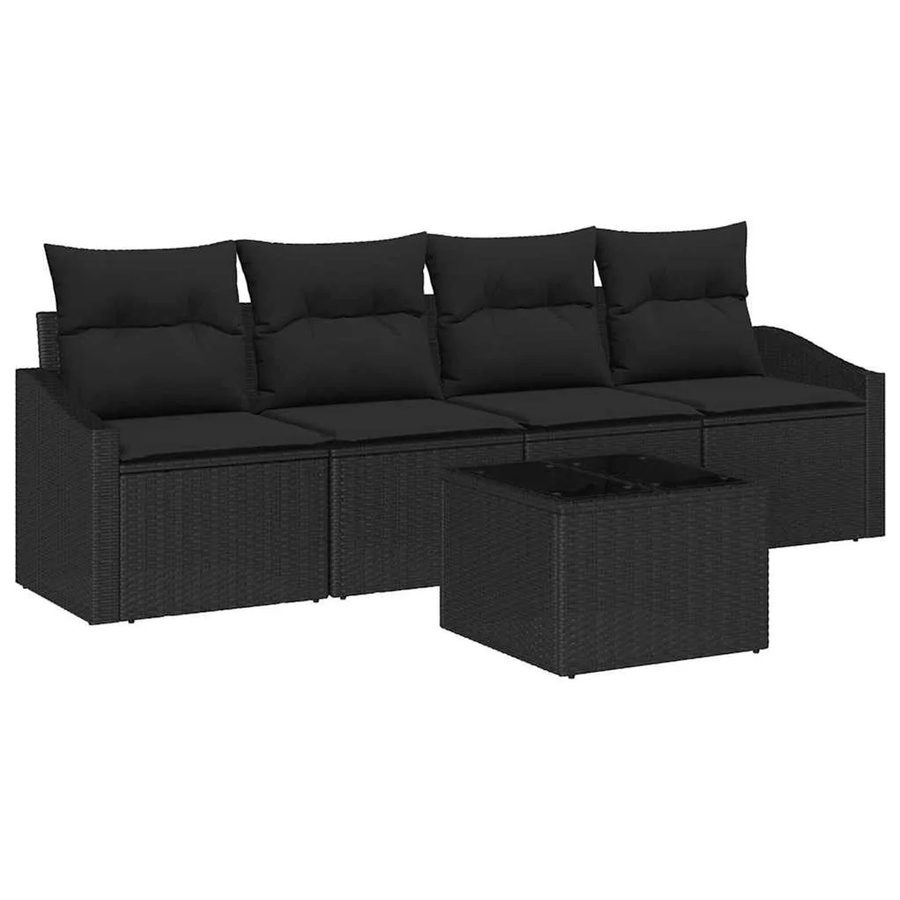 vidaXL Sofa Set 5-tlg. aus Poly-Rattan in Schwarz mit Kissen und Tisch - Bild 2