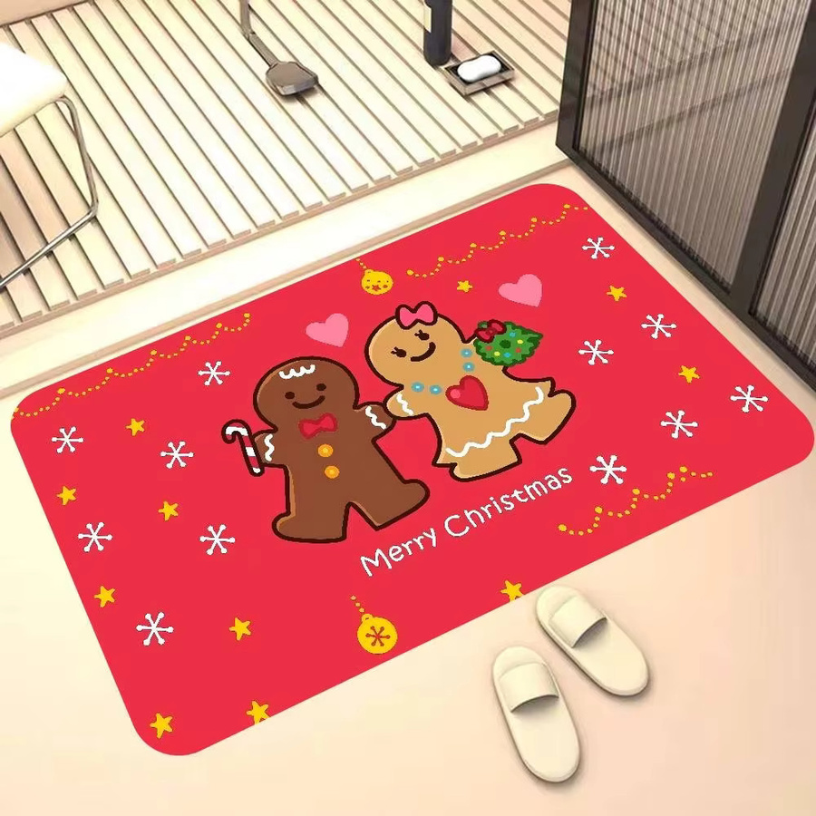 VIKAMA Weihnachts-Teppich mit Lebkuchenmann- und Schneeflocken-Motiv in Rot für Wohnzimmer und Eingangsbereich - Bild 2