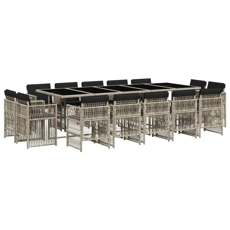 vidaXL 15-tlg Garten-Essgruppe aus PE-Rattan mit Kissen in Hellgrau, Modell 6 - Bild 2
