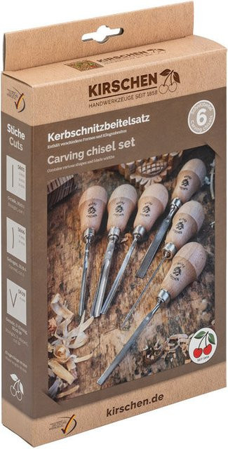 Kirschen Kerbschnitzbeitel-Satz 6-teilig mit Rotbuchenheft in Birnenform - Bild 2