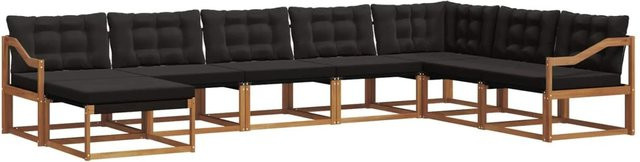 vidaXL Outdoor-Sofagarnitur in U-Form aus Akazienholz und Textilene mit Kissen, Schwarz und Natur - Bild 1