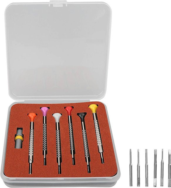6-teiliges Uhrmacher-Schraubendreher-Set aus Schnellarbeitsstahl mit Spezialgriff in Weiß und Multicolour für Juweliere und DIY-Elektronik - Bild 1