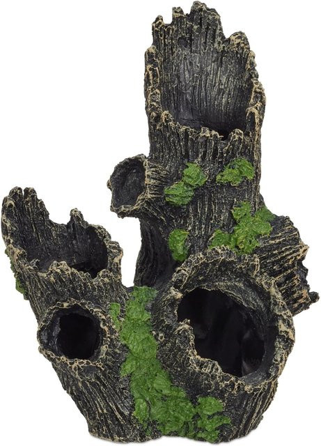 Relaxdays Aquariumdeko Baumstamm aus Polyresin in Schwarz und Grün mit 5 Eingängen, B/T/H: 16,5 x 15,5 x 11 cm - Bild 1