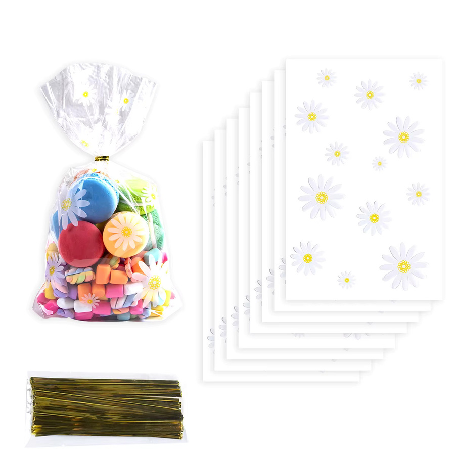 50 Stück WEIGAO Transparente Gänseblümchen Süßigkeiten Taschen für Keks Verpackung Boho Hochzeit und Babyparty DIY Geschenke - Bild 2