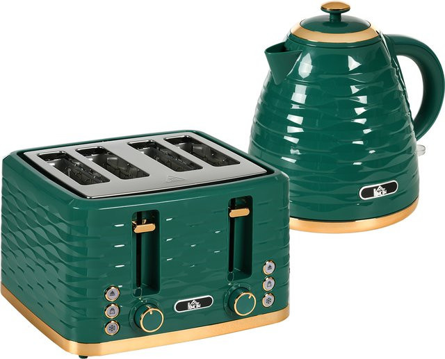 HOMCOM Frühstücksset aus Wasserkocher und Toaster in Grün mit 2200 W Leistung, 1,7 l Fassungsvermögen und 7 Bräunungsstufen - Bild 1