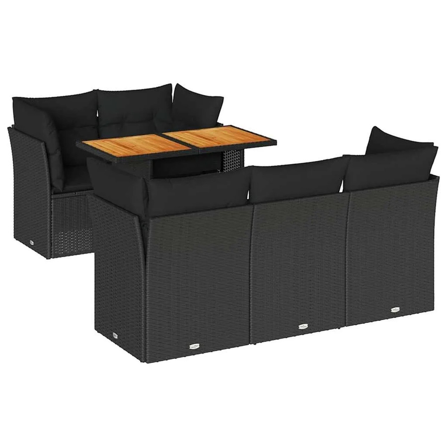 vidaXL 6-teilige Garten-Sofagarnitur aus Poly-Rattan und Akazienholz in Schwarz mit Kissen - Bild 2