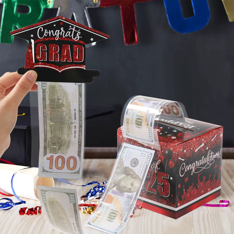 Bargeld-Geschenkbox für die Abschlussfeier 2025, Spardose aus Kunststoff in Braun - Bild 4