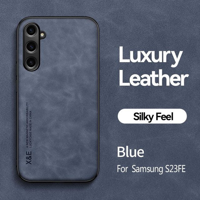 M&Y Magnetische matte Schaffell-Lederhülle für iPhone und Samsung Galaxy, stoßfeste Abdeckung, Blau - Bild 1
