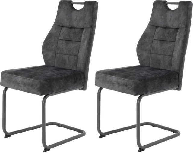 2er Set Schwingstühle Hela in Anthrazit mit Vintage Microfaser und Samtvelour, B/H/T: 47 x 99 x 61 cm - Bild 1