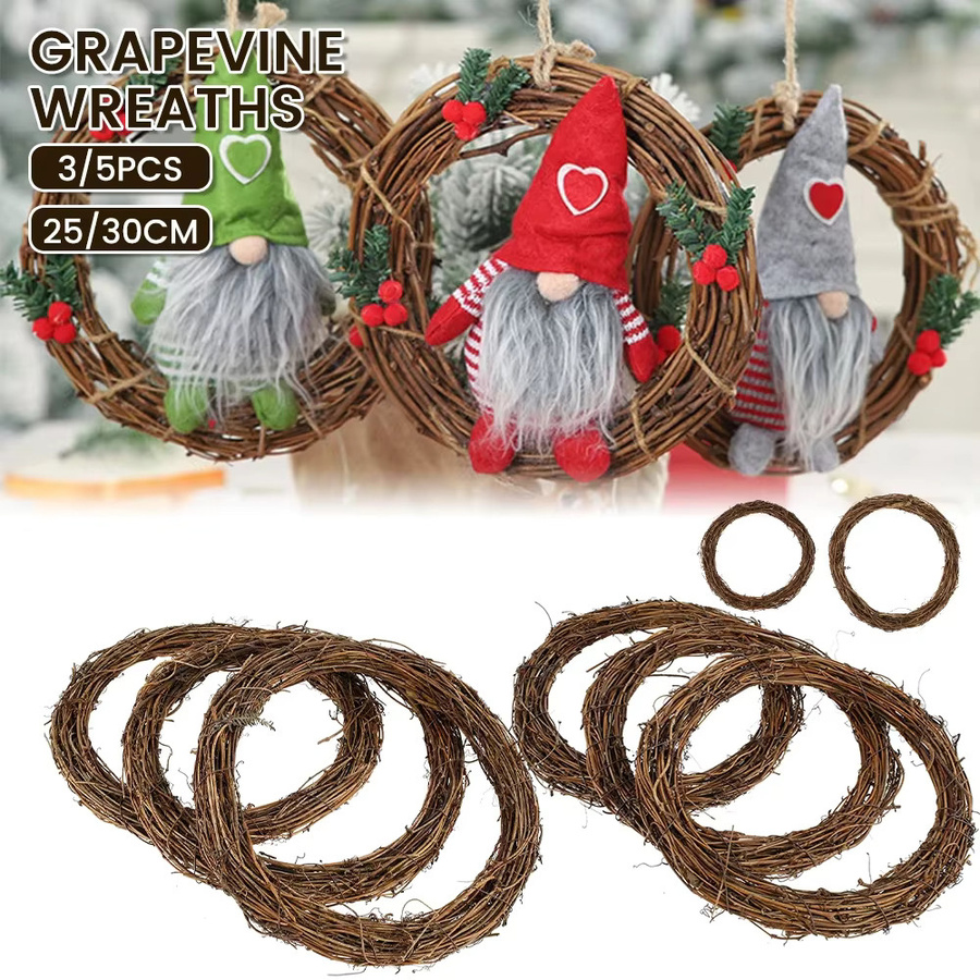 Handgewebter Rattan-Kranz in Braun für DIY-Dekoration, Durchmesser: 30 cm - Bild 2
