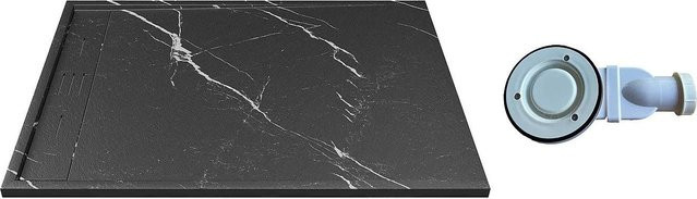 Vente-unique Duschwanne Lyrosa rechteckig in Schwarz und Weiß, Breite: 140 cm - Bild 1