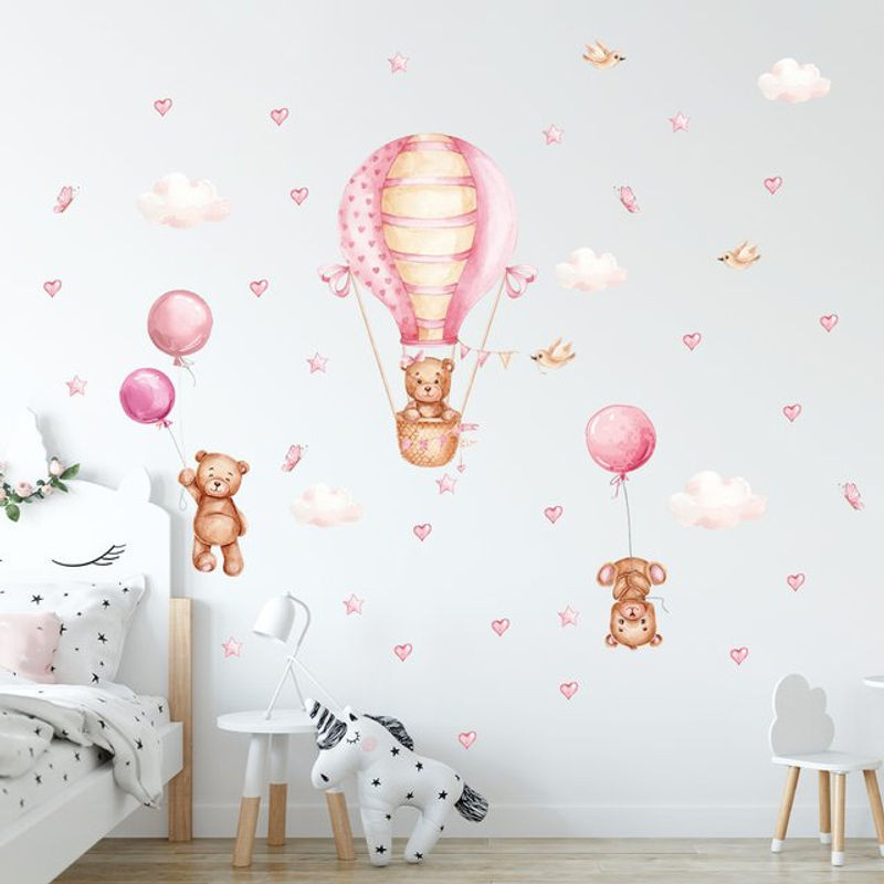BRUP Wandtattoo Braunbär mit Ballon und Herz, abnehmbarer Wandaufkleber für Kinderzimmer und Wohnzimmer, mehrfarbig - Bild 1