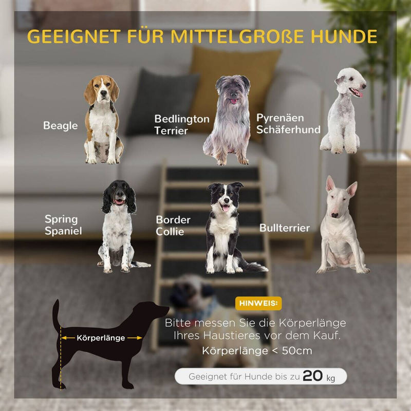 PawHut Haustierrampe aus Holz für mittelgroße Hunde, Farbe: natur, B/H/L: 40 x 90 x 45 cm - Bild 3