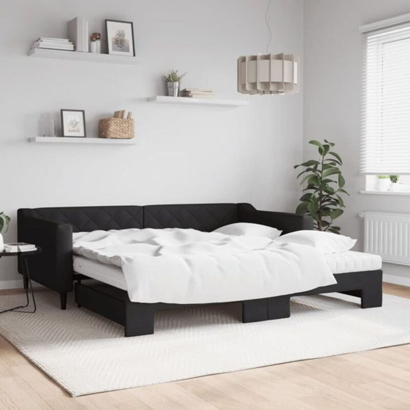 Ausziehbares Funktionsbett mit Matratze von vidaxl in Schwarz aus Stoff und Metall, B/T: 100 x 200 cm - Bild 1