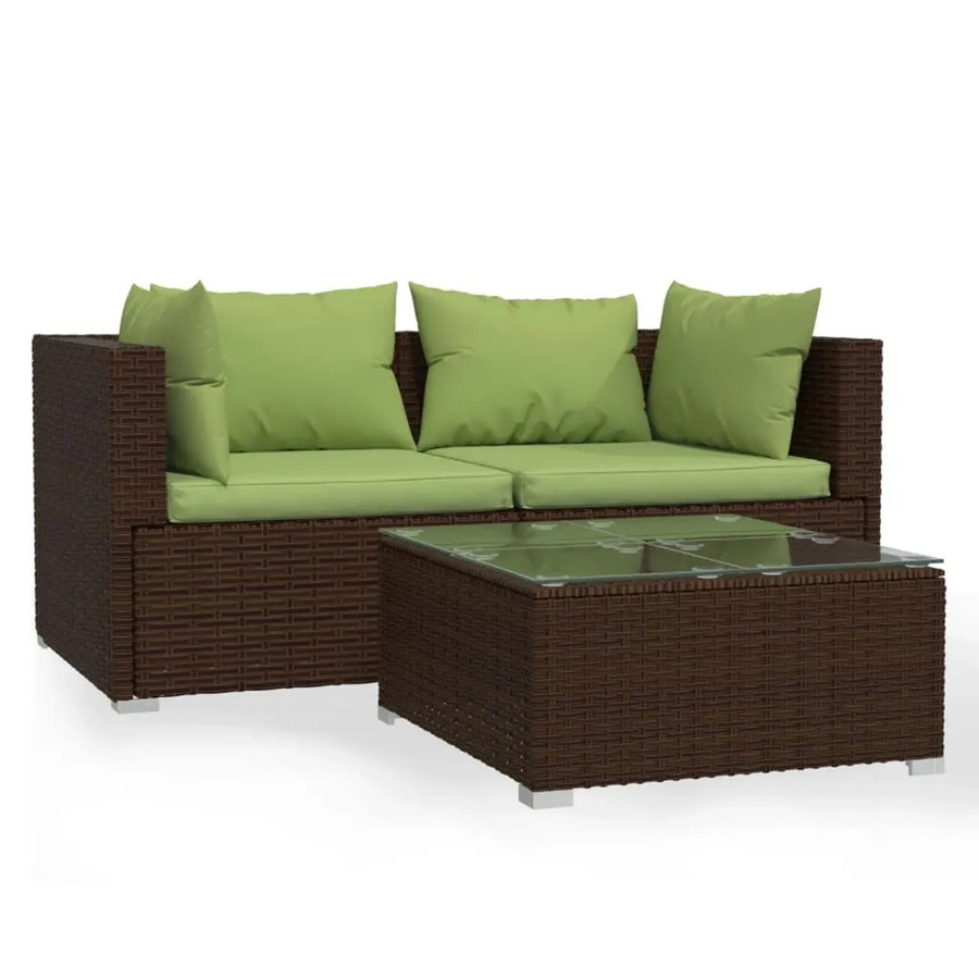 vidaXL 3-teiliges Garten-Lounge-Set in Braun mit Kissen und Couchtisch aus Poly-Rattan und Metall - Bild 2
