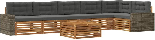 vidaXL Outdoor-Sofagarnitur aus Akazienholz in L-Form, 7-teiliges Set mit Polstern in Anthrazit, B/T/H: 79 x 79 x 37 cm - Bild 1
