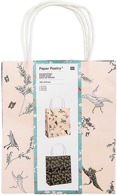 Rico Design Paper Poetry Papiertüten Jardin Japonais Kraniche, Mehrfarbig, 2 Stück, B: 18 cm, H: 21 cm - Bild 1