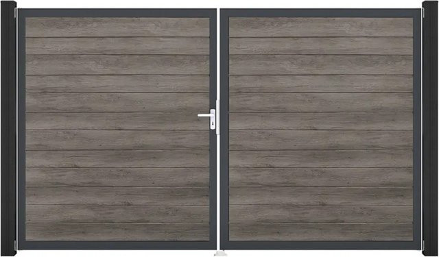GroJa Tor Basicline Schmal 2-flügelig Monument Oak Braun B: 306 cm, H: 180 cm, DIN Links - Bild 1