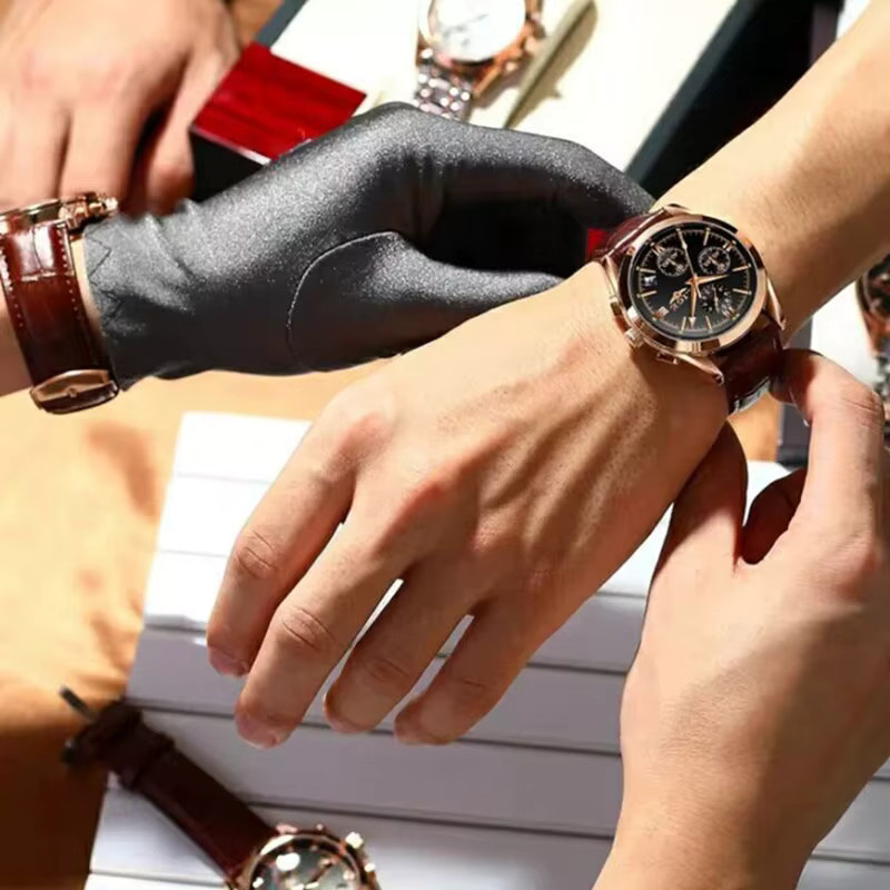 LIGE Chronograph, Quarzuhr, Leder, Schwarz, orange, Herren - Bild 3