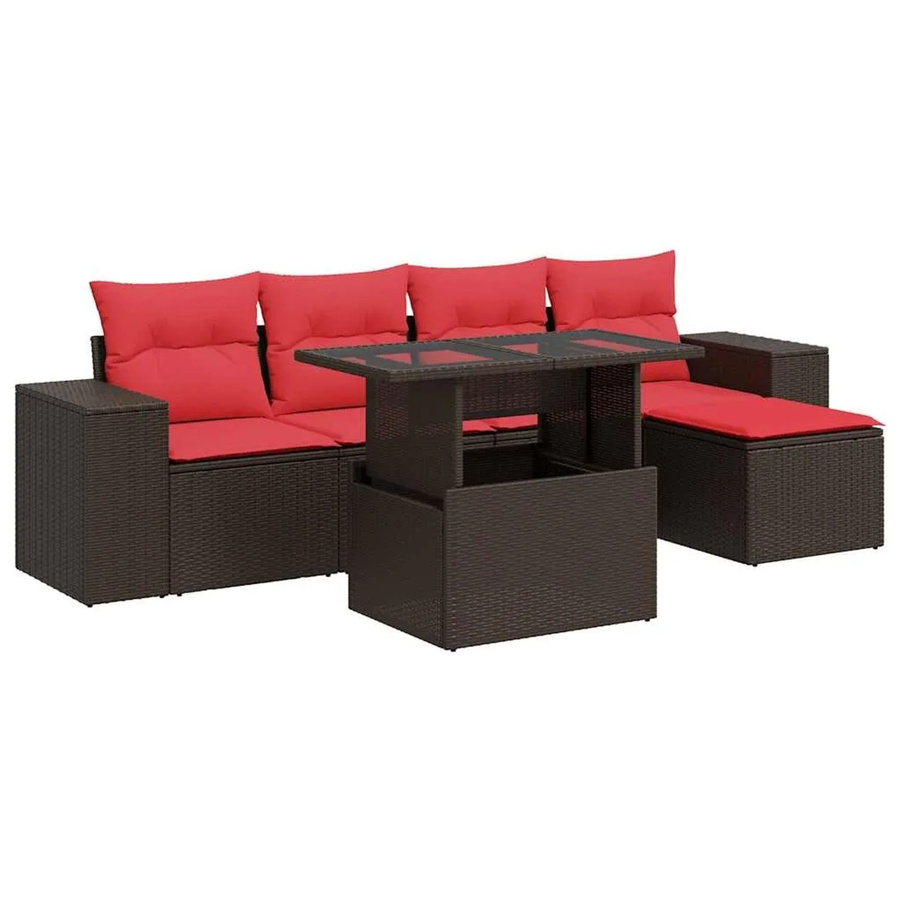 vidaXL 6-teilige Garten-Sofagarnitur aus Akazie und braunem PE-Rattan mit Kissen - Bild 2