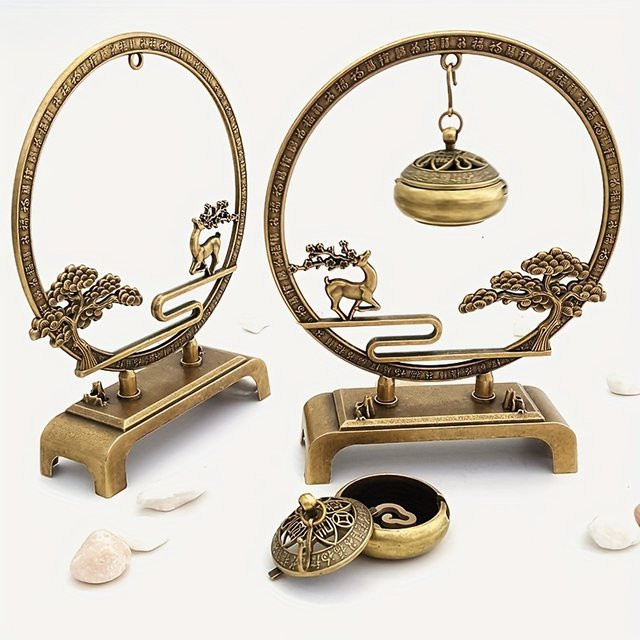 MINIDEAL FU LU SHOU Räucherstäbchenhalter im chinesischen Stil aus Metall in Gold - Bild 1
