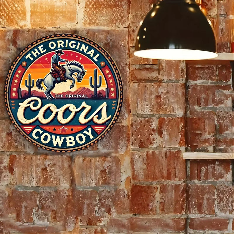 Coors Vintage Cowboy Wandkunst aus Metall, mehrfarbig, B/H: 20,3 x 20,3 cm - Bild 4