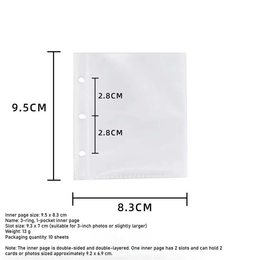 10 Stück Laser A8 Fotoalbum Nachfüllseiten aus Kunststoff, transparente Ersatzseiten mit Einzelgitter für 3 Zoll Karten zur Aufbewahrung - Bild 2