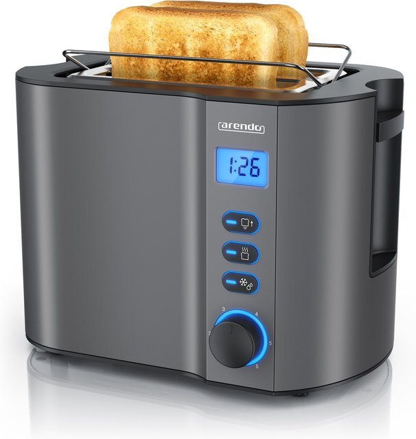 Arendo MANHA Toaster in Grau mit Restzeitanzeige, 2 Toastschlitze, integriertem Brötchenaufsatz, 6 Bräunungsstufen und Auftaufunktion, 800W - Bild 1