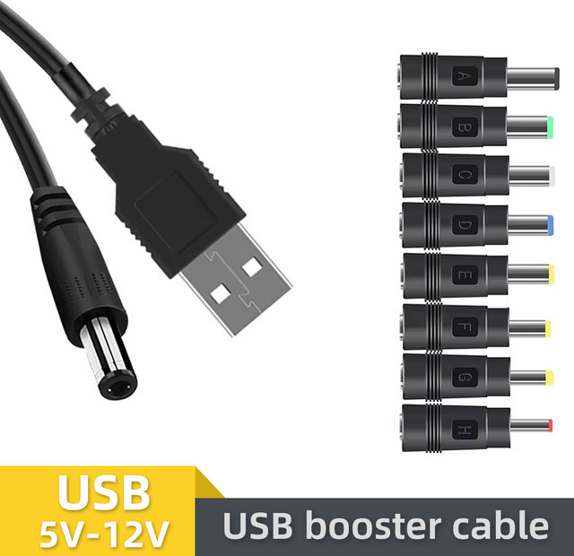 BSN USB-auf-DC-Ladekabel 5V zu 12V Aufwärtswandler mit USB-A und Barrel Plug in Schwarz - Bild 1