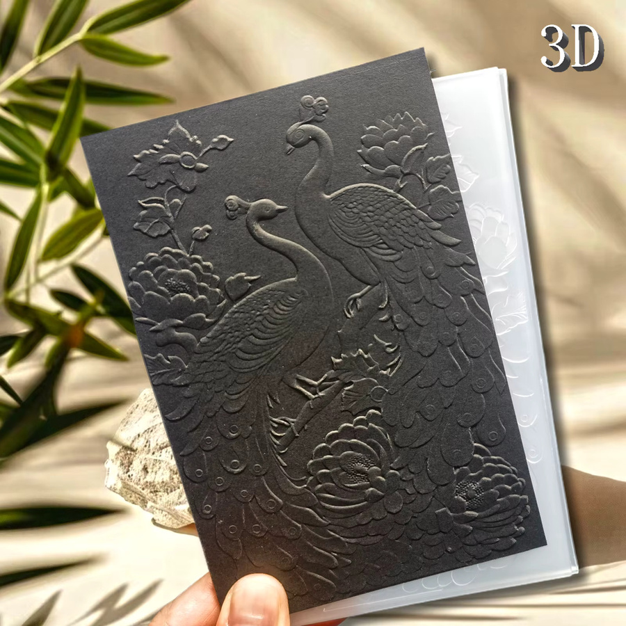 Element Design 3D-geprägter Ordner mit Blumen- und Vogelmotiv in Weiß - Bild 5