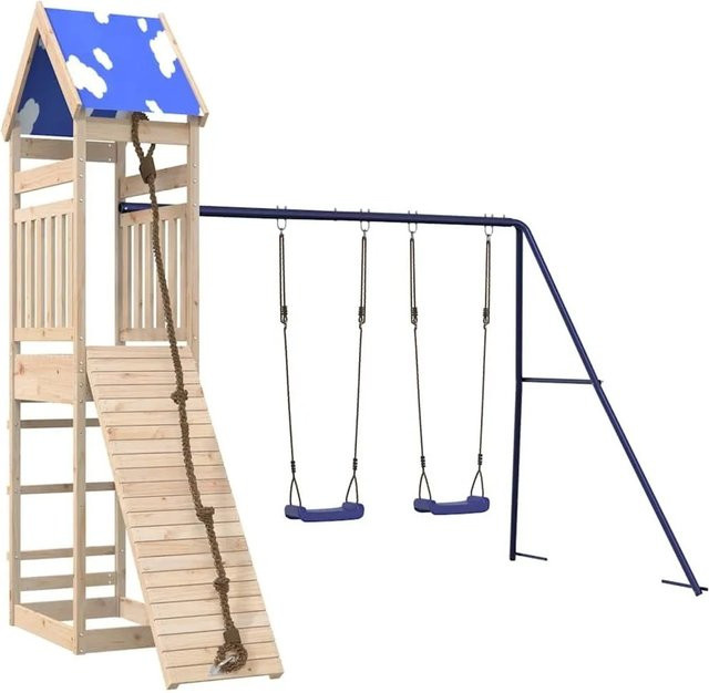 vidaXL Spielturm aus Kiefernholz mit Schaukel und Sandkasten in Blau, H x B x T: 257 x 265 x 257 cm - Bild 1