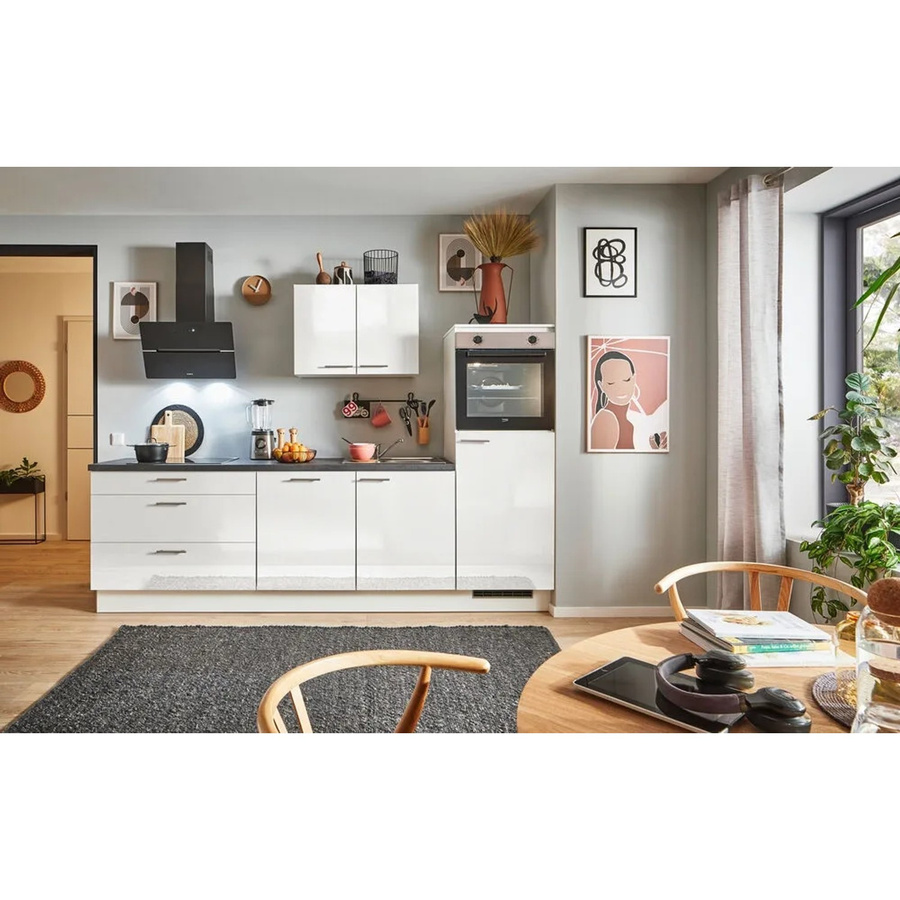 pino Küchenzeile Weiß Hochglanz mit 1 Geräteschrank, Breite: 260 cm, Höhe: 174 cm, Tiefe: 60 cm - Bild 2