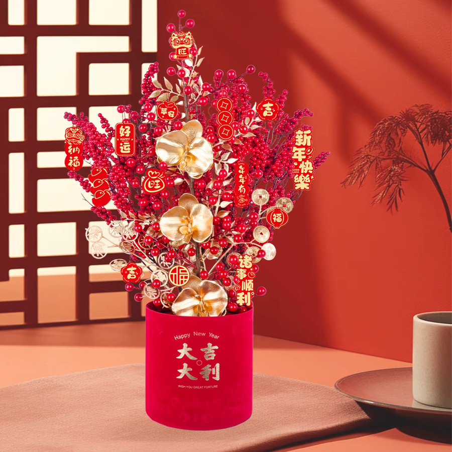 Uflower Künstliche Blumen Lunar New Year Dekoration in Rot mit Beeren für Hochzeit und Party - Bild 5