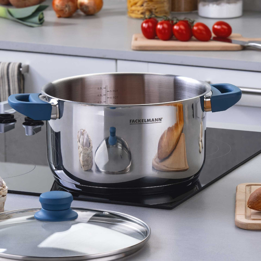 Fackelmann Kochtopf Essential mit Glasdeckel, Blau, Durchmesser: 24 cm, Volumen: 5,4 l - Bild 2