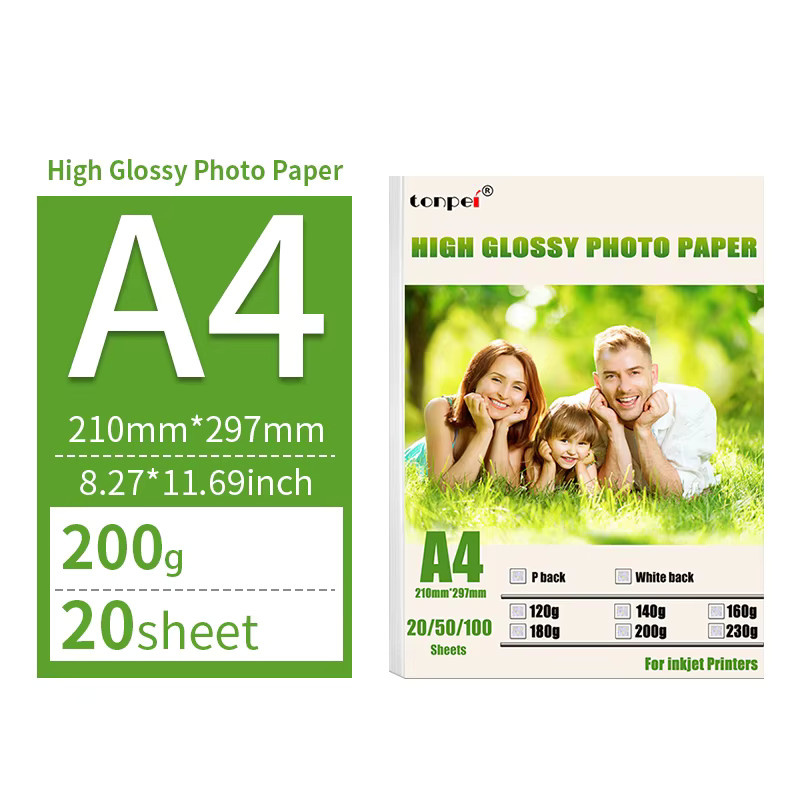 Tonpei A4 Fotopapier für Tintenstrahldrucker, glänzend, weiß, 200 g/m², 20 Stück - Bild 2