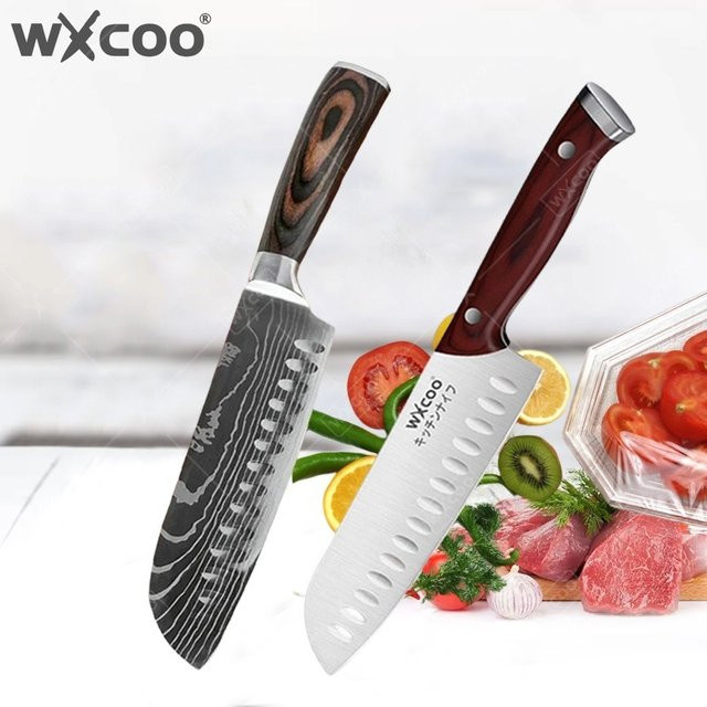 WXCOO Santoku-Küchenmesser aus Edelstahl mit Holzgriff für Gemüse, Obst und Fisch - Bild 1