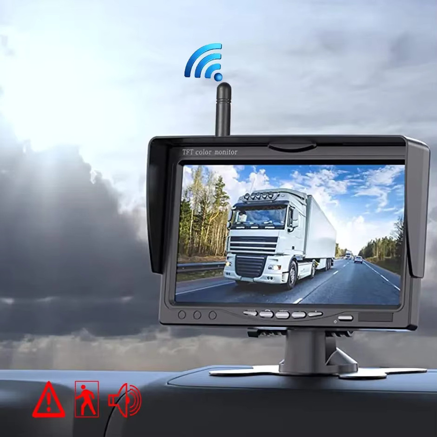 QXNY Drahtlose Rückfahrkamera mit 7 Zoll Monitor und BSD AI-Erkennung in Schwarz für LKW, Bus, Wohnmobil und Anhänger - Bild 4