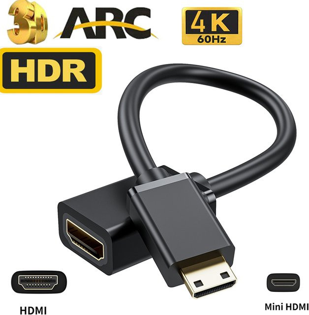 VBDWRM Mini HDMI auf HDMI Kabeladapter 4K 60Hz HDMI 2.0 in Schwarz - Bild 1