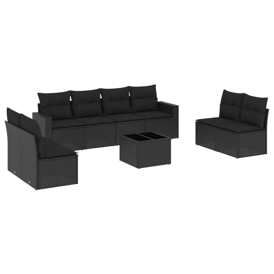 vidaXL 9-teilige Garten-Sofagarnitur aus Poly-Rattan mit Kissen in Schwarz - Bild 2