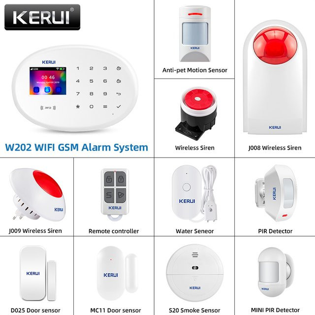 KERUI W202 Smart Alarm System mit WIFI und GSM, Tuya App Steuerung, RFID, Fernbedienung, Bewegungsmelder und Türsensor, Weiß - Bild 1